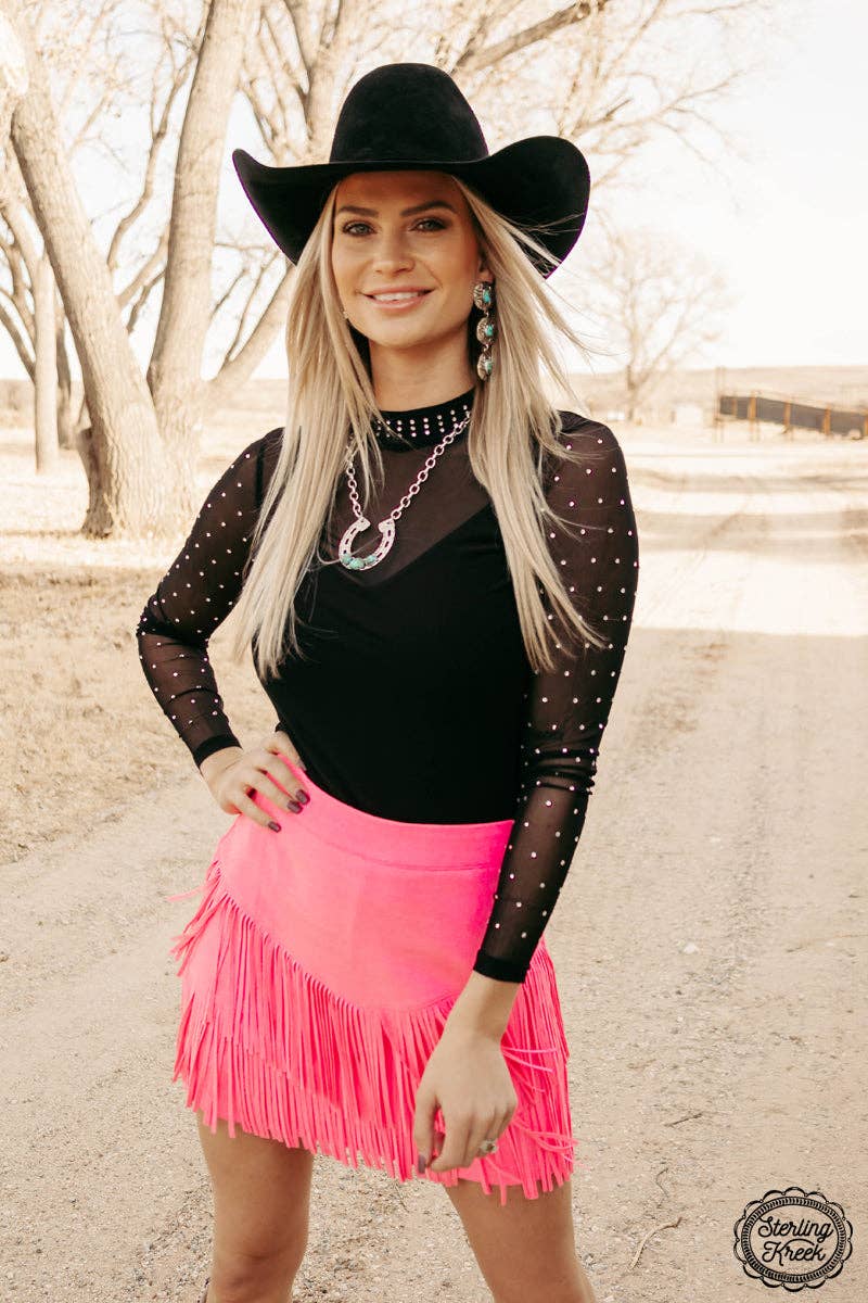 FORT WORTH FRINGE SKIRT PINK: XL