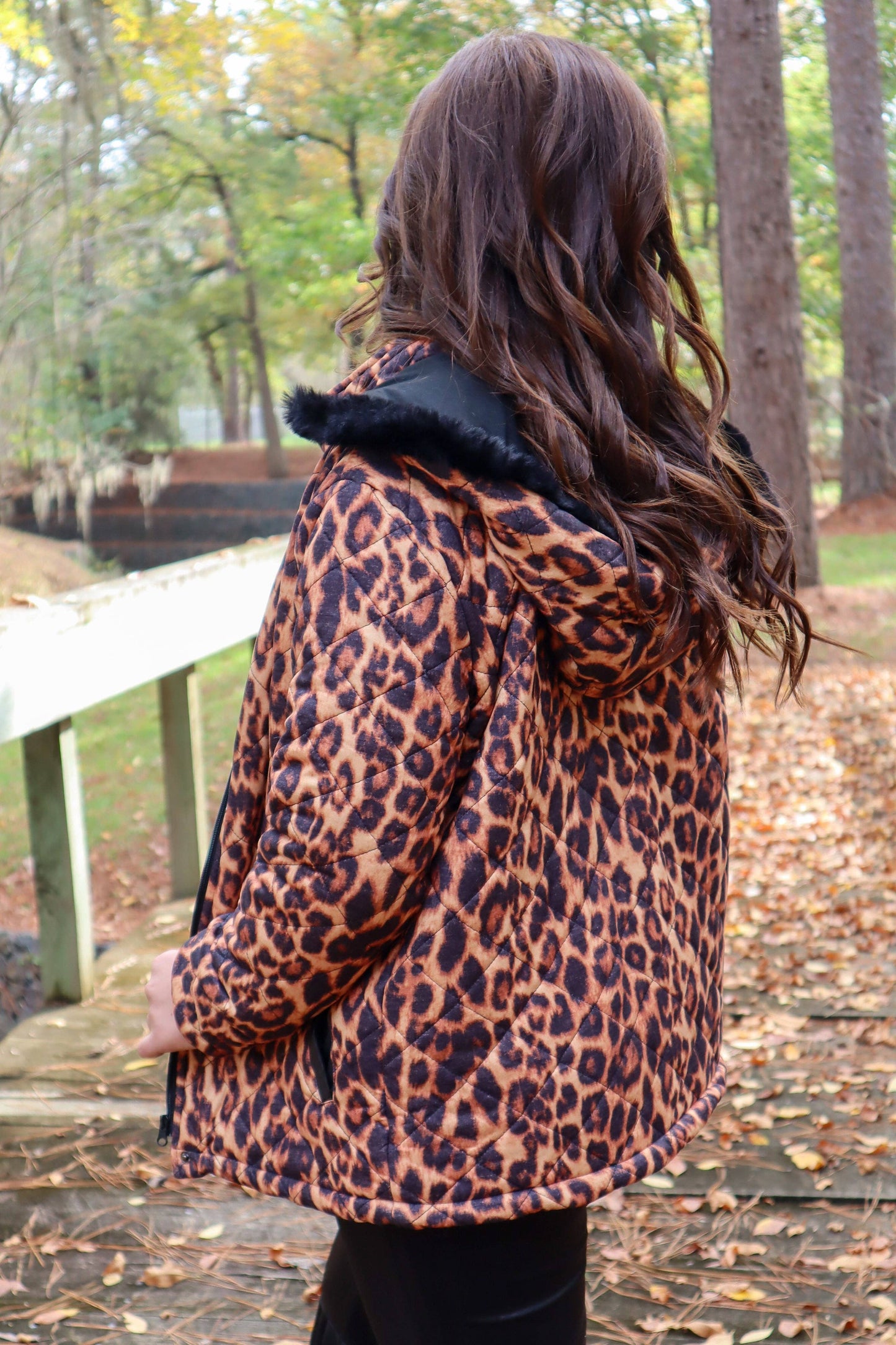 MK132 Carolina Fur Trimmed Quilted Jacket - Leopard: LEOPARD / S