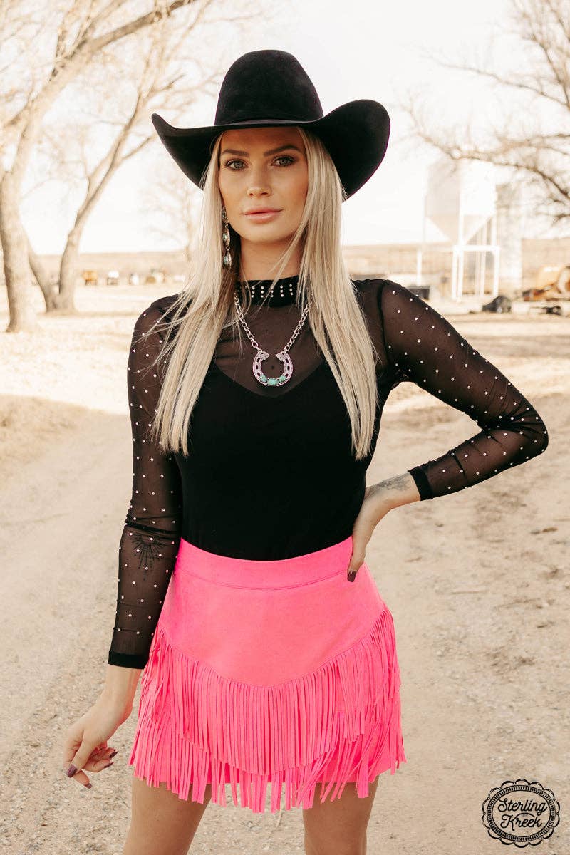 FORT WORTH FRINGE SKIRT PINK: XL