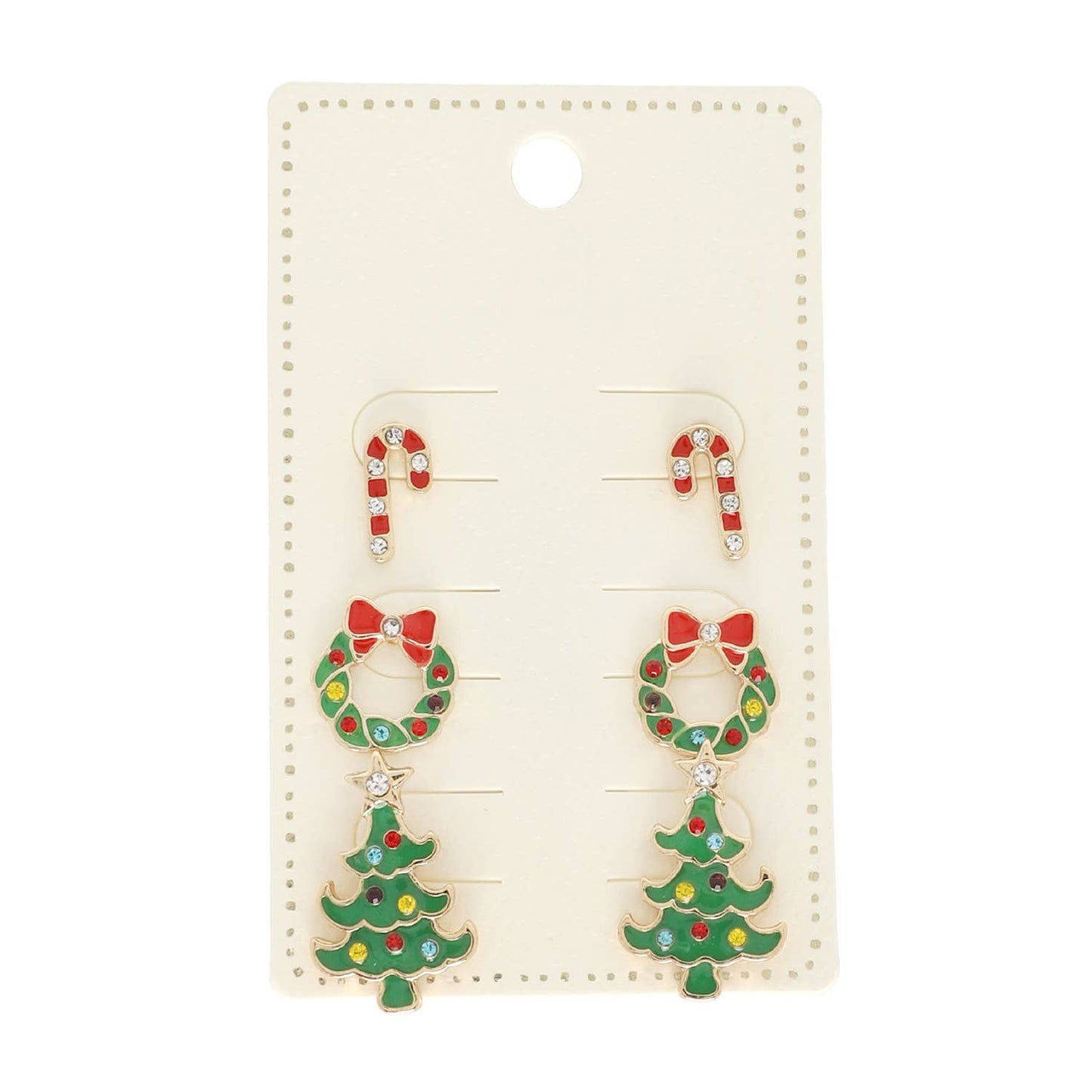 3 Pack Christmas Themed Epoxy Post Earrings : Silver