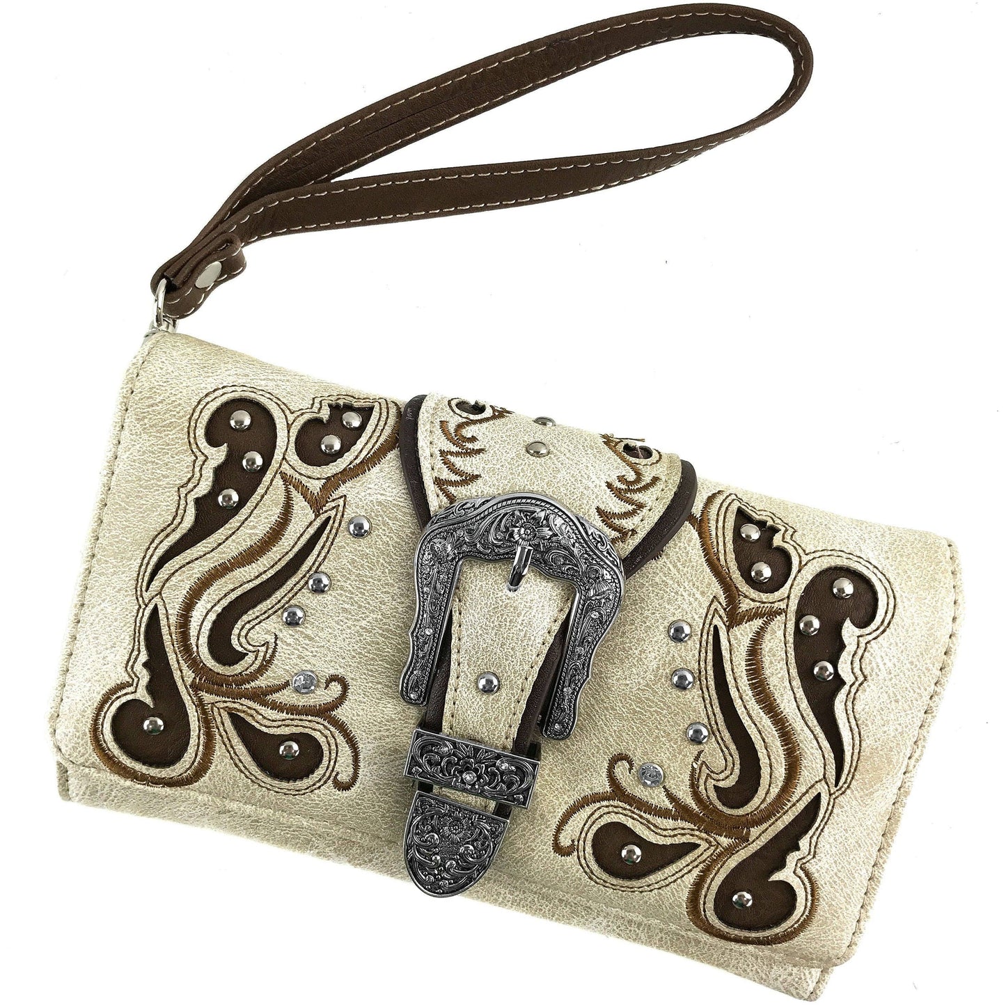 Western Floral Print Buckle Crossbody Wallet: Blue