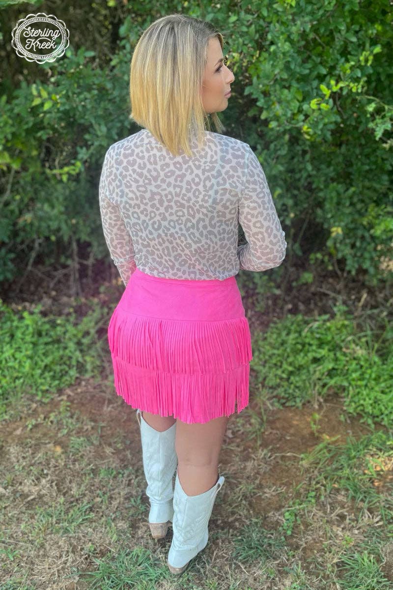FORT WORTH FRINGE SKIRT PINK: L