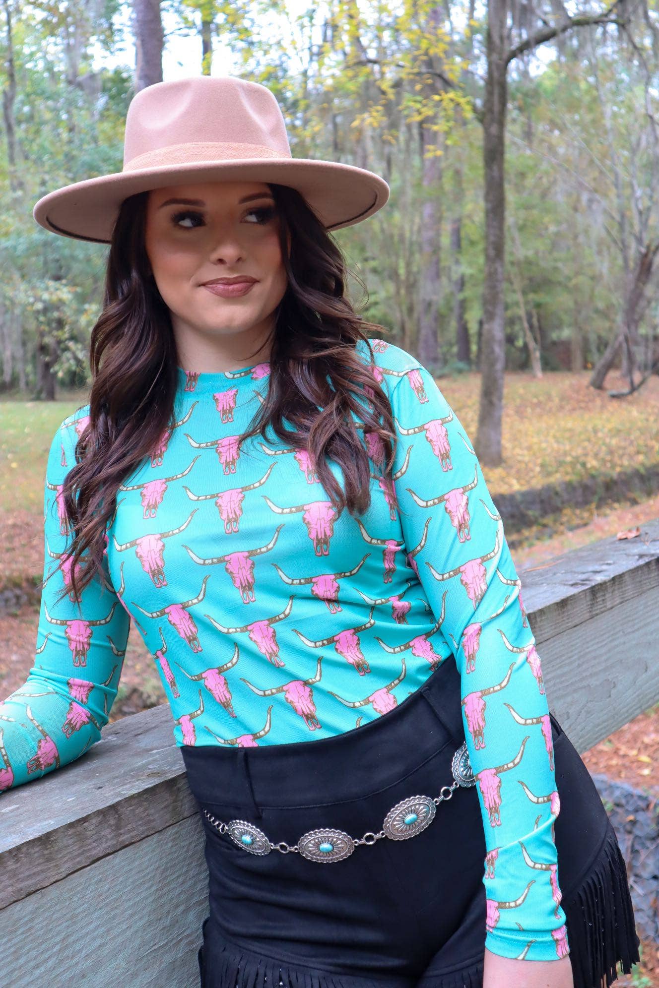Cute Heifer Long Sleeve Mesh Top - Skull - MK165: Cow Skull / S