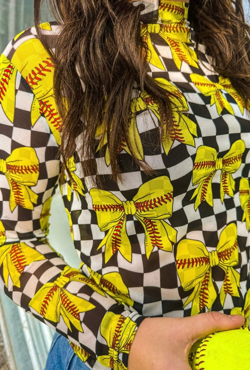 Throw Like A Girl Softball Checkered Mesh Top - Breathable Material, Versatile Design, Comfortable Fit, Cute trendy