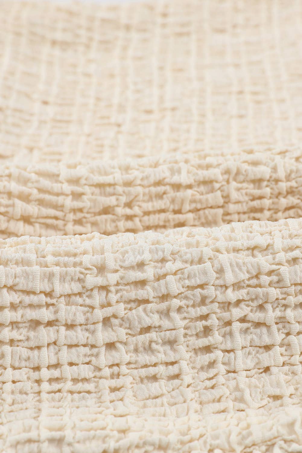 Ruffled One-shoulder Smocked Top: Apricot / 50%Polyester+45%Viscose+5%Elastane / XL