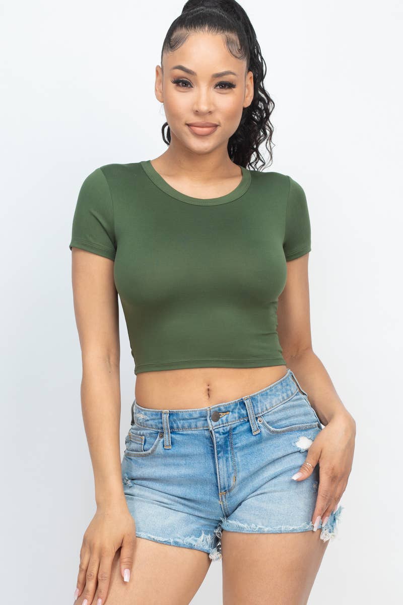 Short Sleeve Roundneck Crop Top: Dahlia / M