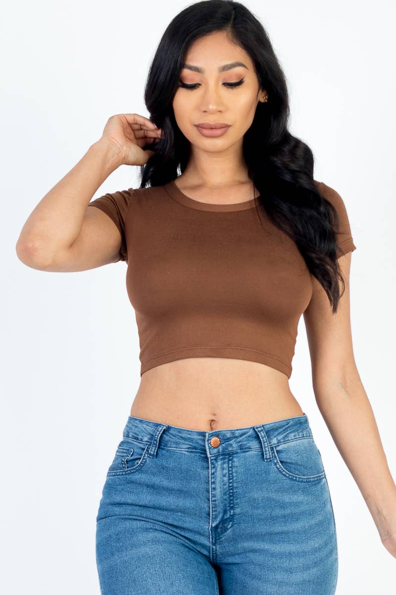 Short Sleeve Roundneck Crop Top: Dahlia / S