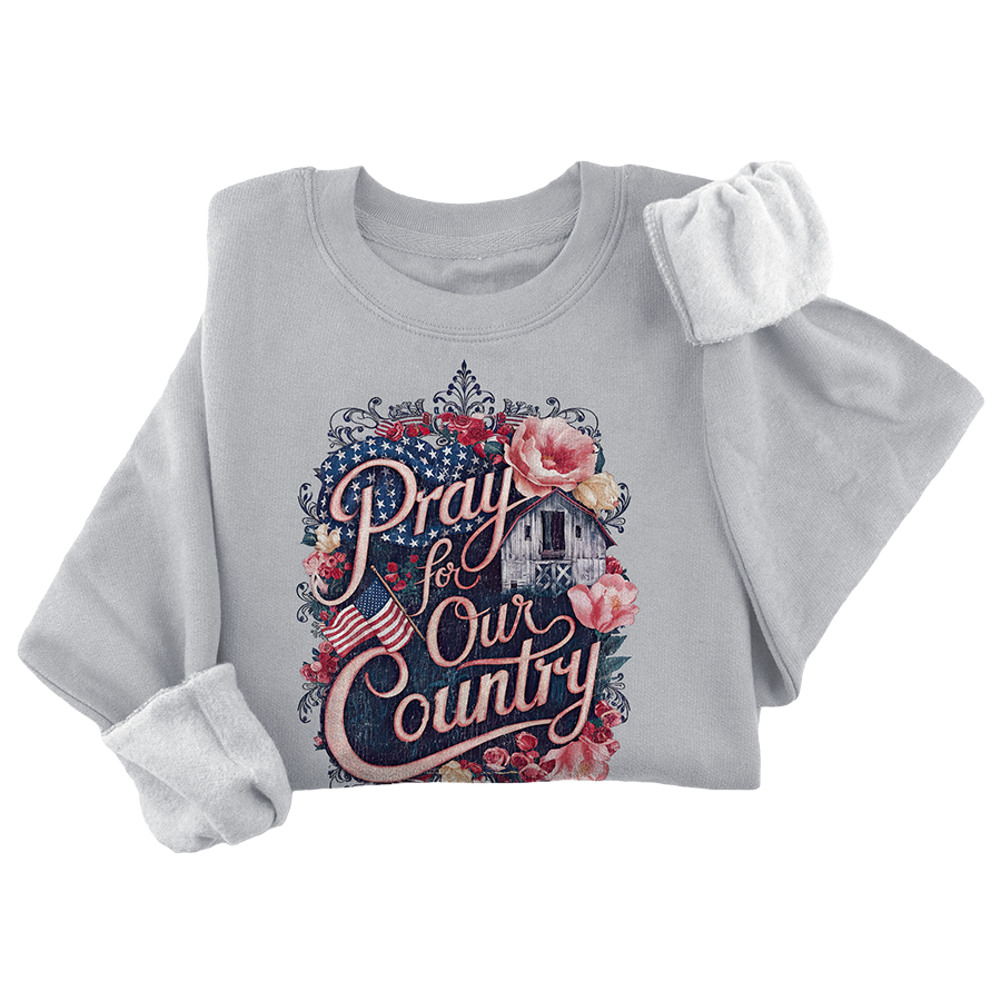 Pray for Our Country Crewneck - 3452: Heather Grey / L