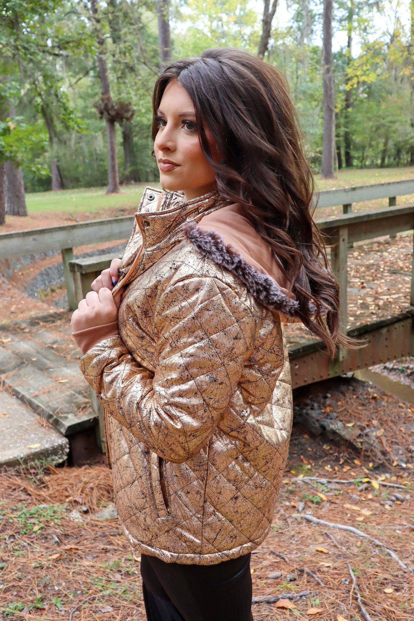MK132 Carolina Fur Trimmed Quilted Jacket - Navy: NAVY / M