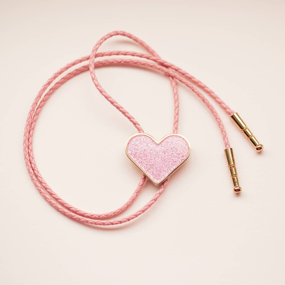 Glitter Heart Bolo Tie: Pink