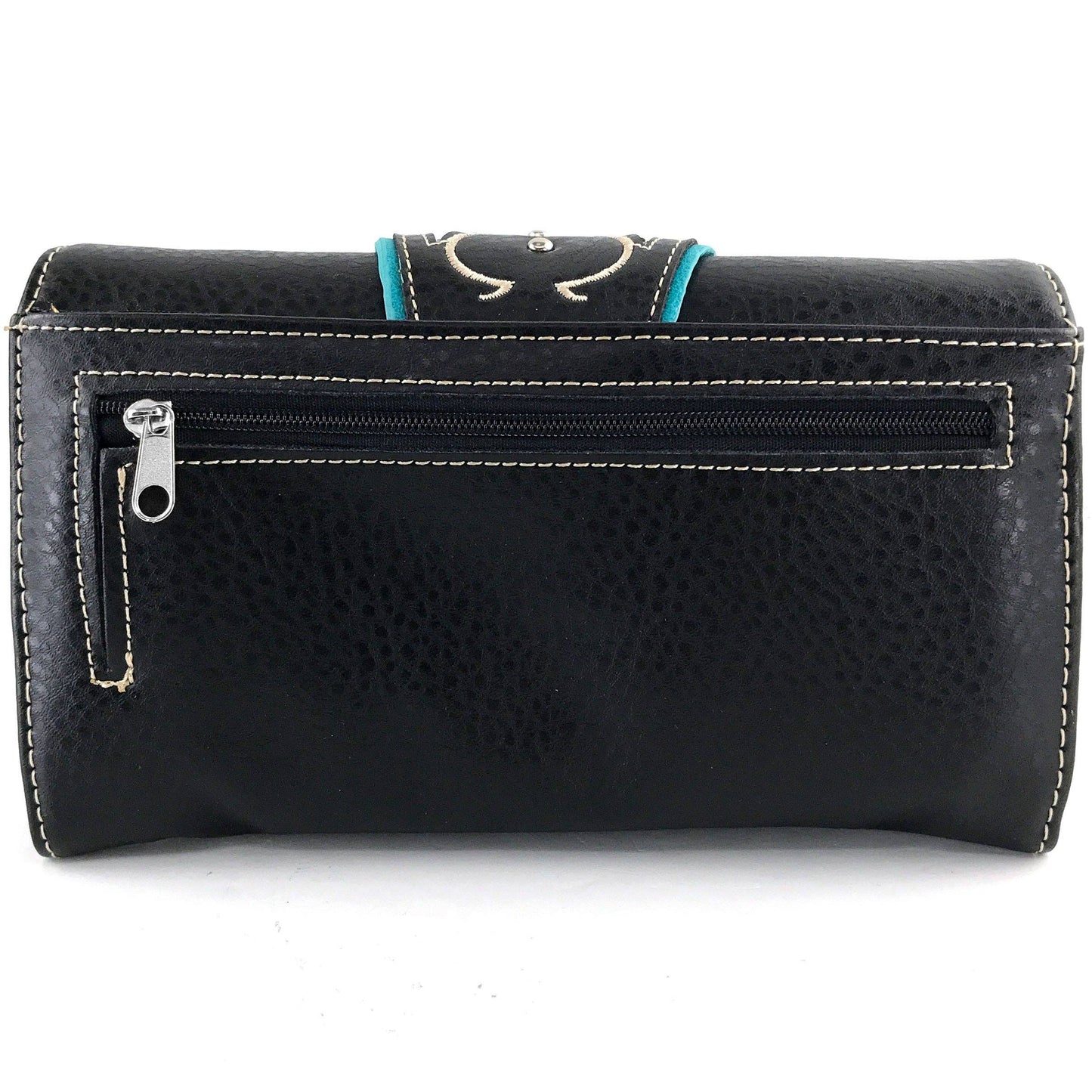 Western Floral Print Buckle Crossbody Wallet: Blue