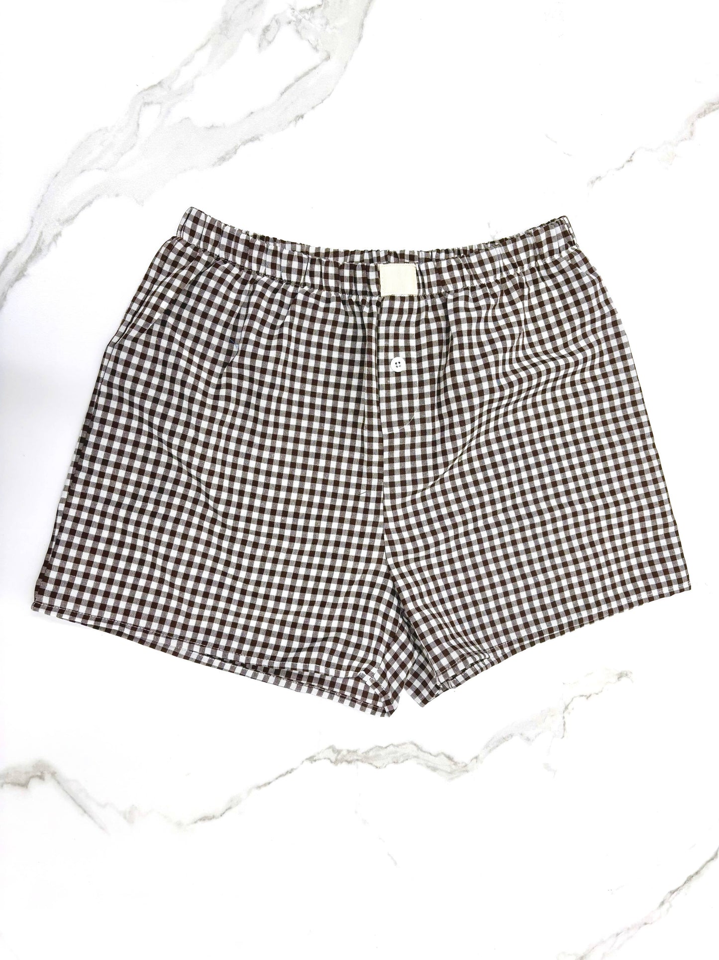 Gingham High-Rise Shorts: RED / M