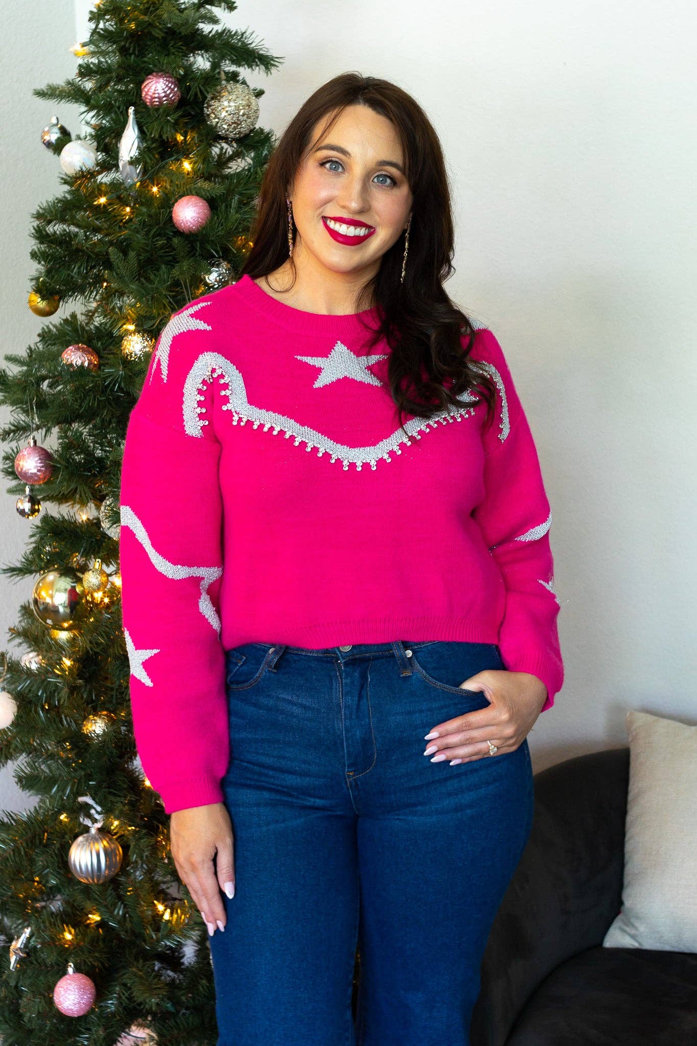 Rhinestone Wrangler Hot Pink Pullover: Hot Pink / Large