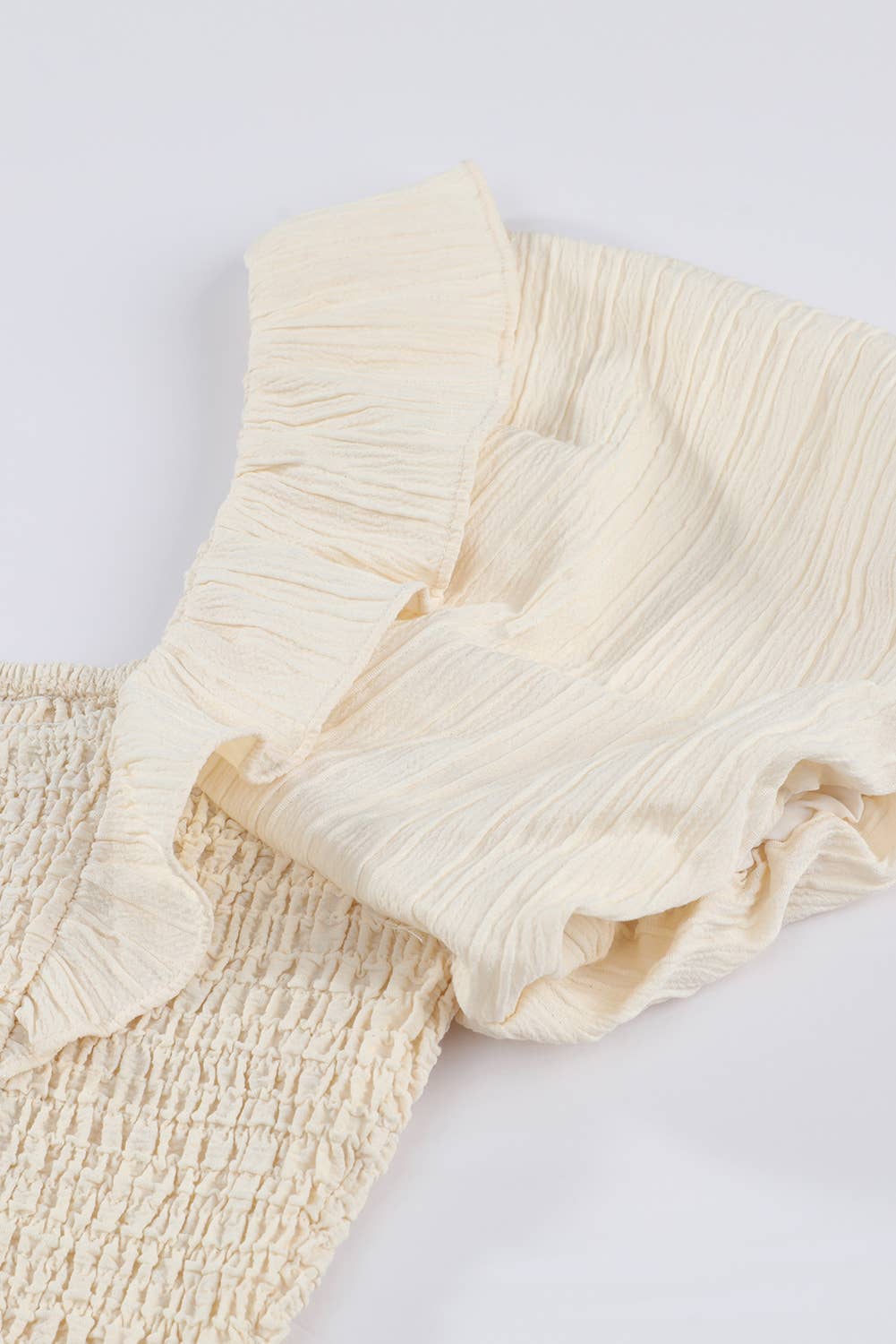 Ruffled One-shoulder Smocked Top: Apricot / 50%Polyester+45%Viscose+5%Elastane / XL