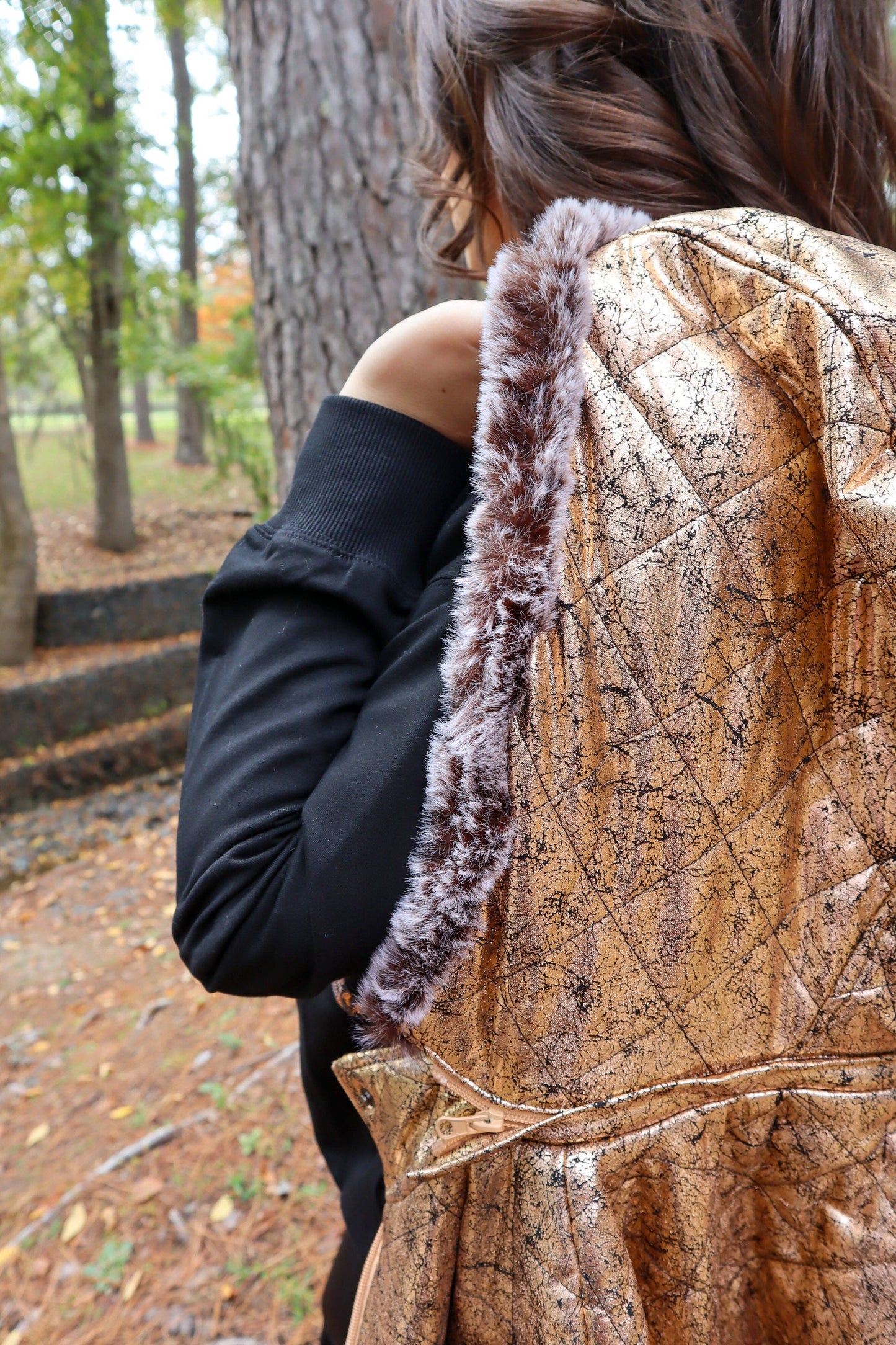 MK132 Carolina Fur Trimmed Quilted Jacket - Leopard: LEOPARD / S