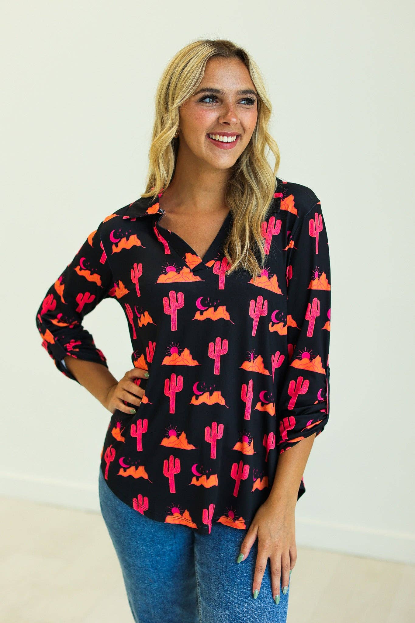 Gemma V-Neck Top, Desert Sunset: Multi / XL