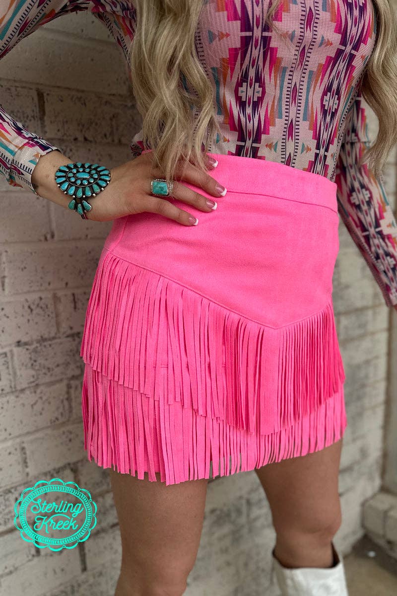 FORT WORTH FRINGE SKIRT PINK: XL