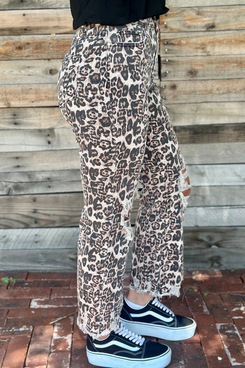 Wild Cheetah Print Distressed Ankle Jeans