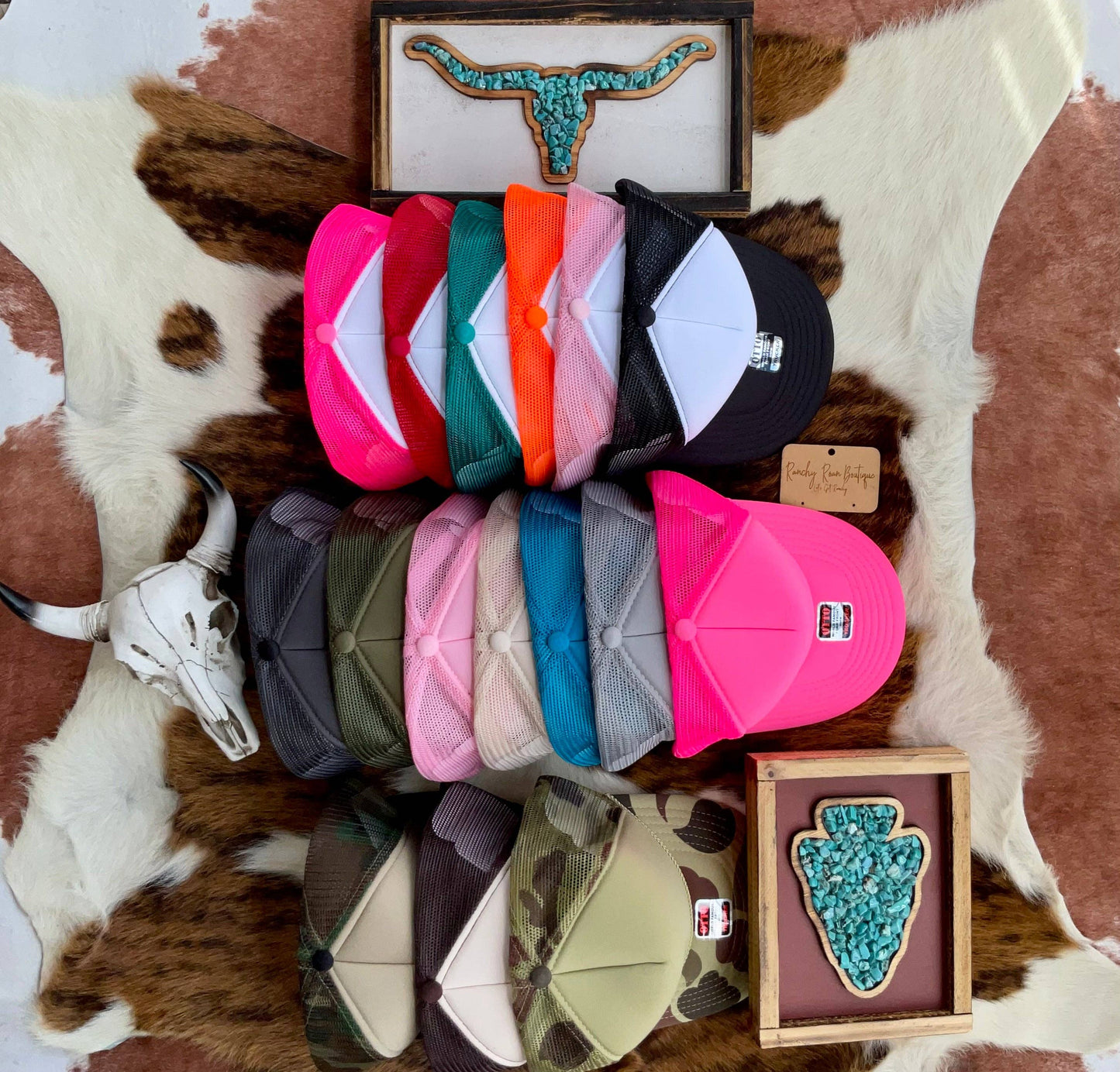 Boot Stitch Western Foam Front Trucker CapTurquoise / Neon Pink