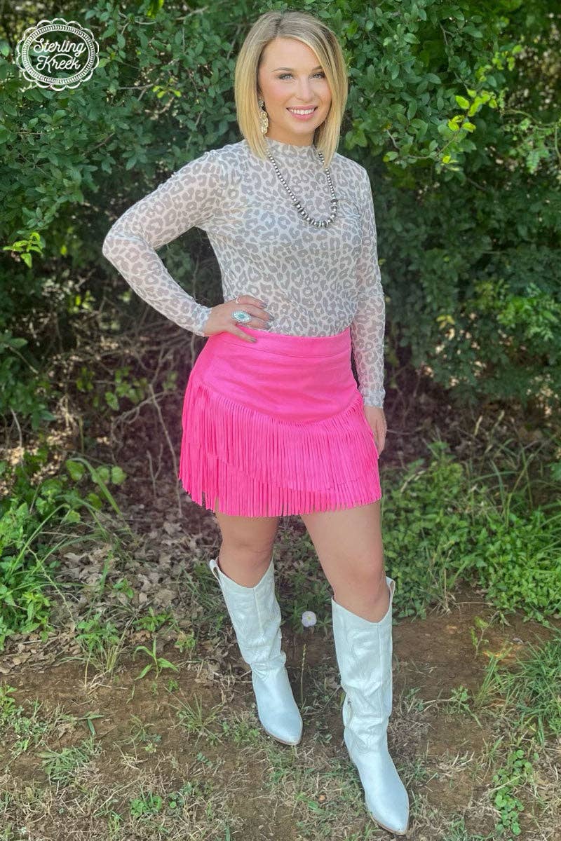 FORT WORTH FRINGE SKIRT PINK: L