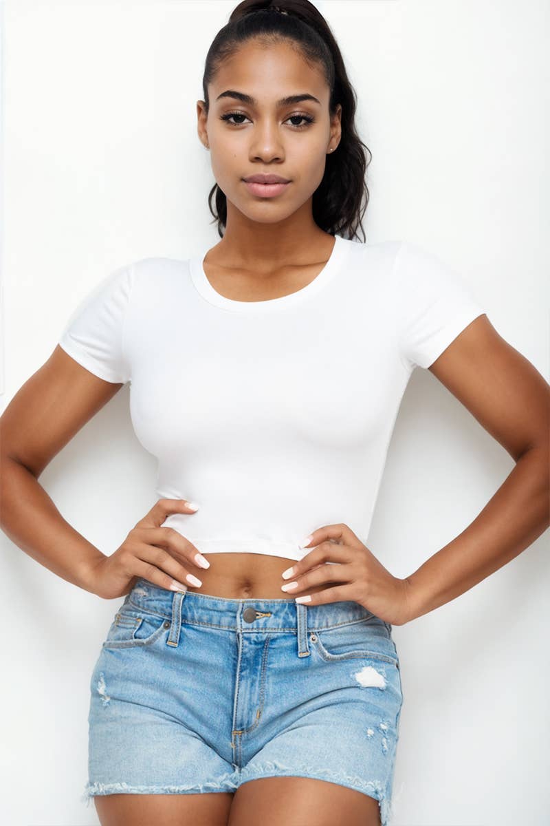Short Sleeve Roundneck Crop Top: Dahlia / M