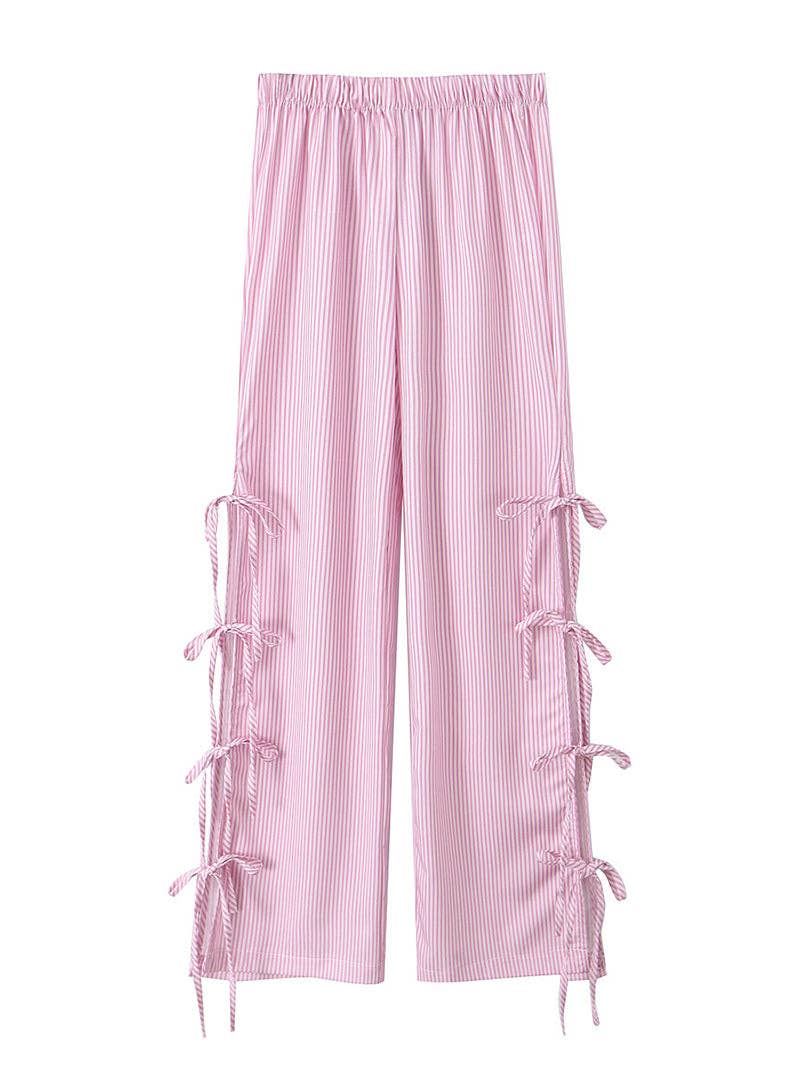 Gingham Side-Bow Pants: LIGHT BLUE / S