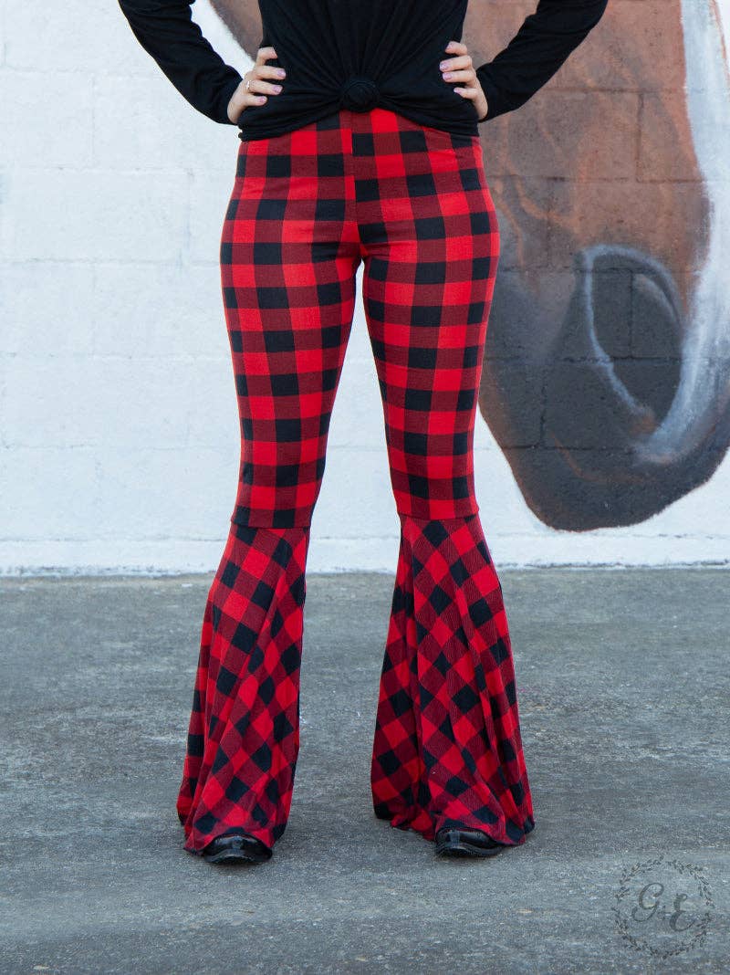 Buffalo Plaid Flare Pants: Mix Pattern / Large