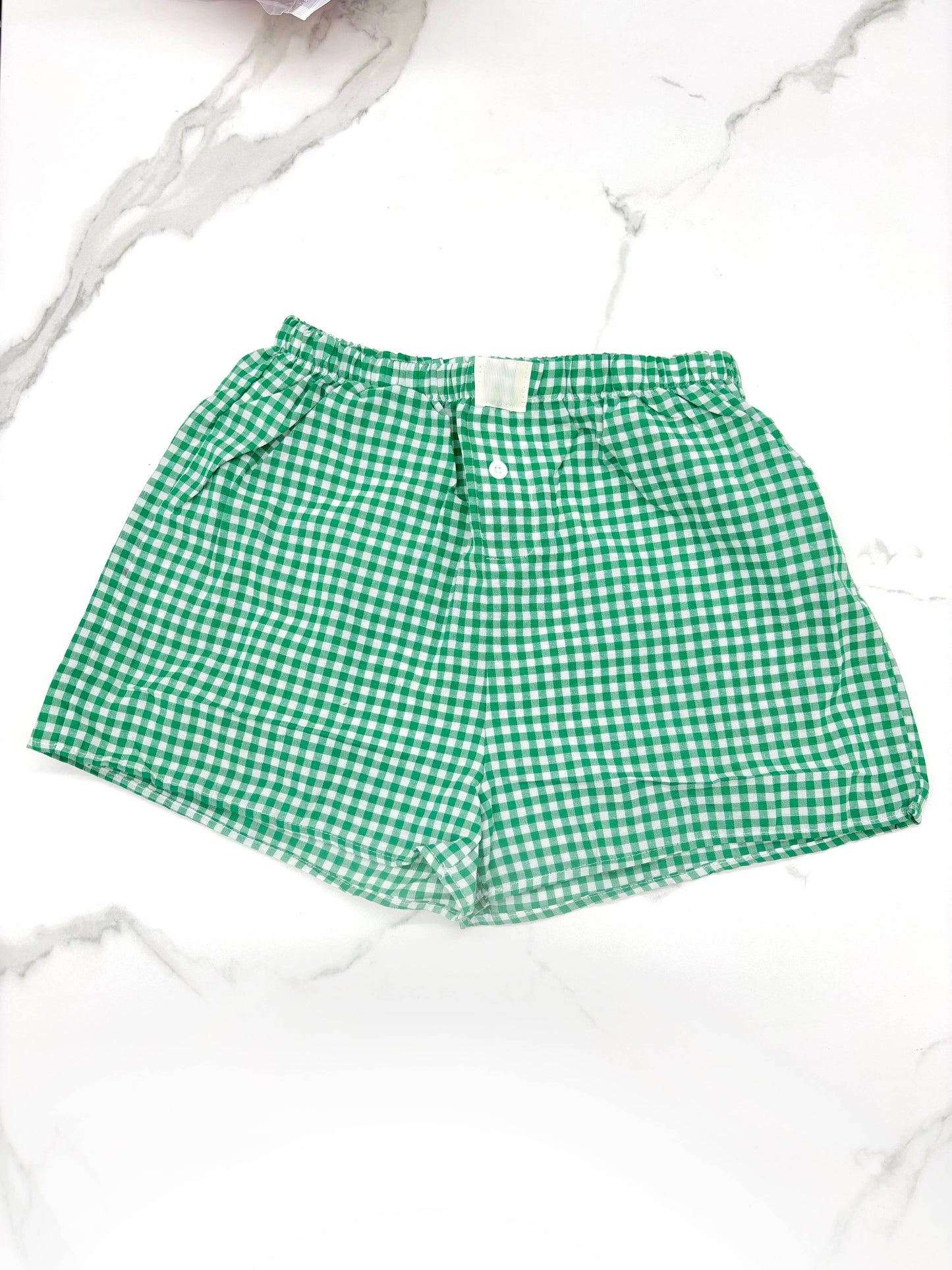 Gingham High-Rise Shorts: RED / M