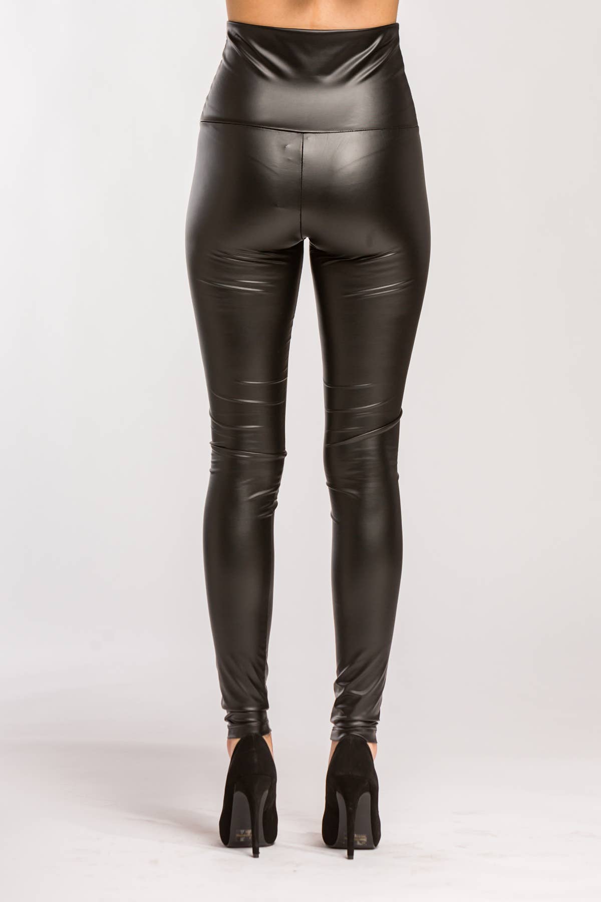 Faux Leather PU High Waist Fold Over Band Leggings