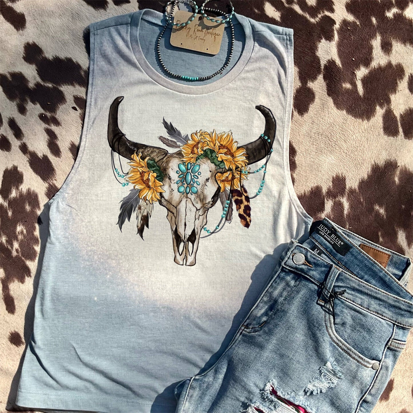Sunflower Boho Skull Tank: M