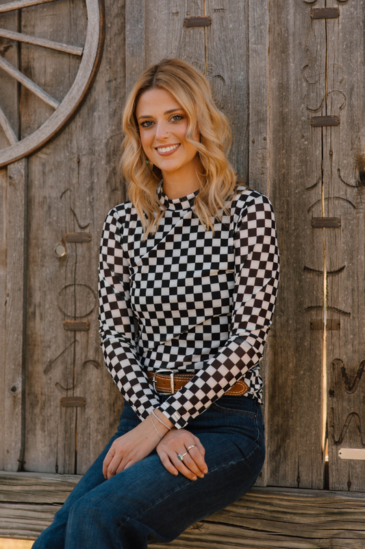 Round The Track Mesh Top -  Black and White Checkered