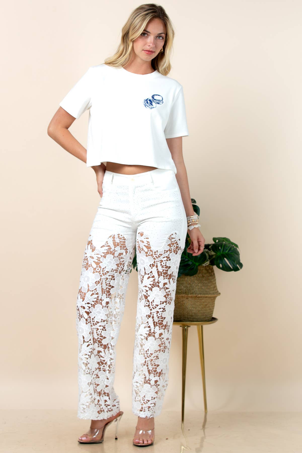 Kismet Sequin Mix Lace Sold Party Pants: White
