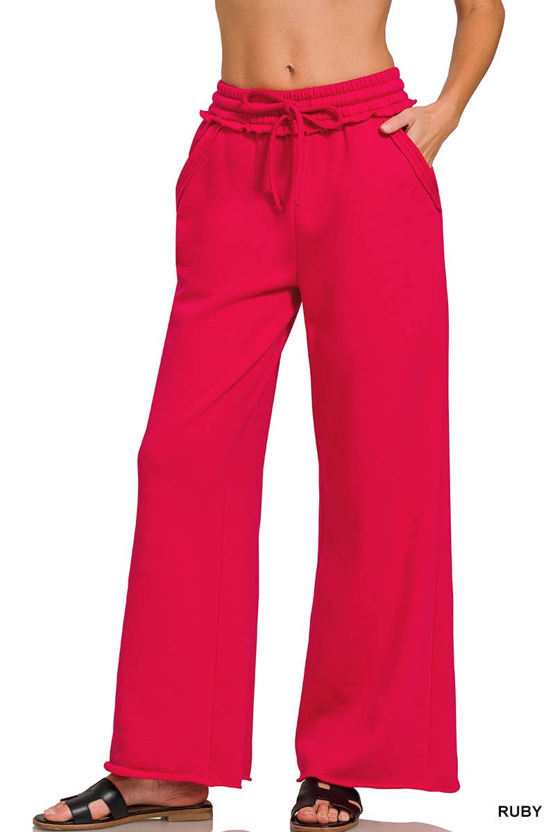 Fleece Exposed Seam Wide Leg Sweatpants - Zenana: HOT PINK-175014 / S