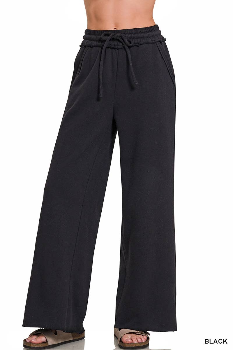Fleece Exposed Seam Wide Leg Sweatpants - Zenana: HOT PINK-175014 / S