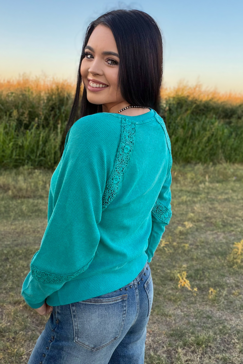 Cowgirl Chic Top - Turquoise: M