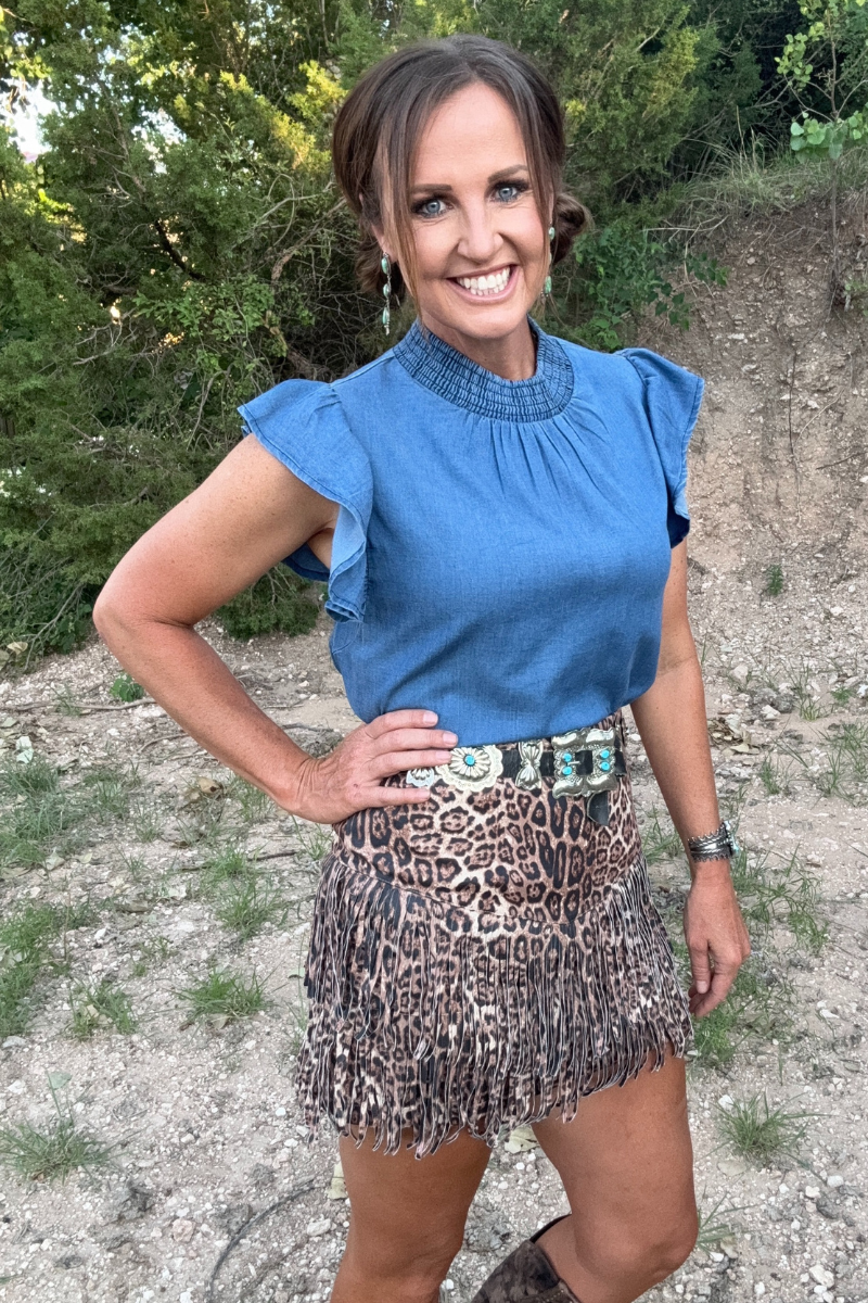 Fort Worth Fringe Skirt - Leopard: M
