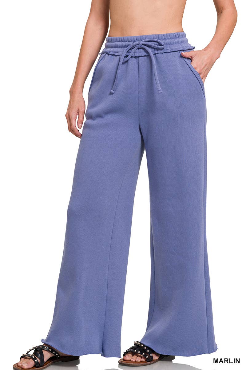 Fleece Exposed Seam Wide Leg Sweatpants - Zenana: HOT PINK-175014 / L