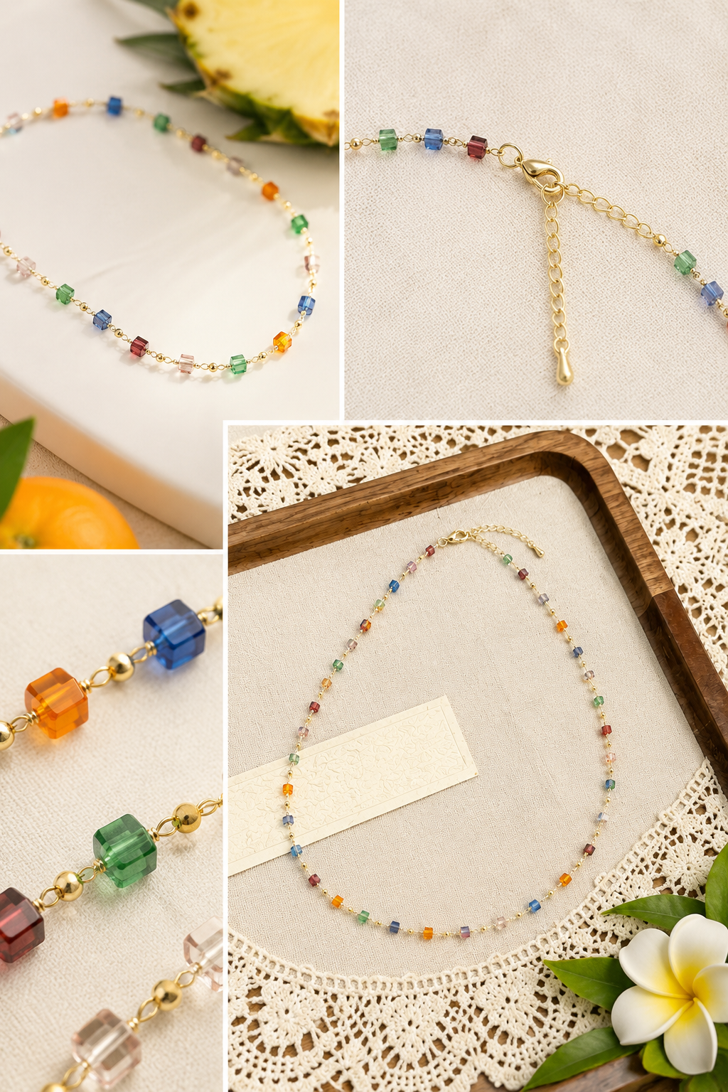 Dainty Rainbow Crystal Choker - Waterproof Beach Chain