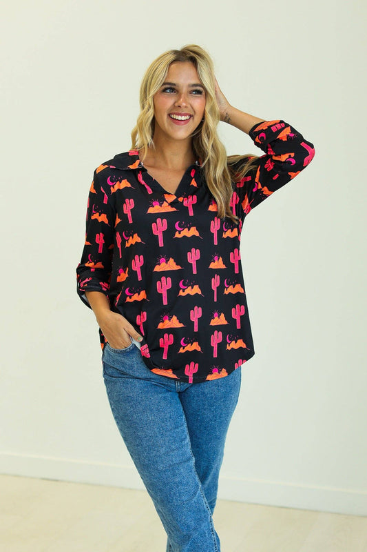 Gemma V-Neck Top, Desert Sunset: Multi / L