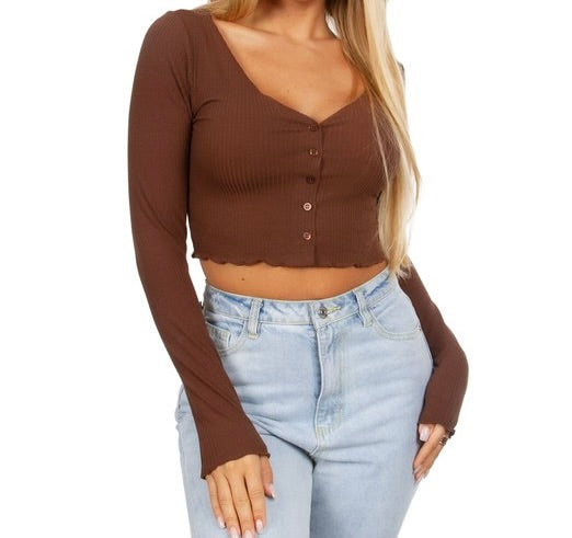 Long Sleeve Button Up Crop Top