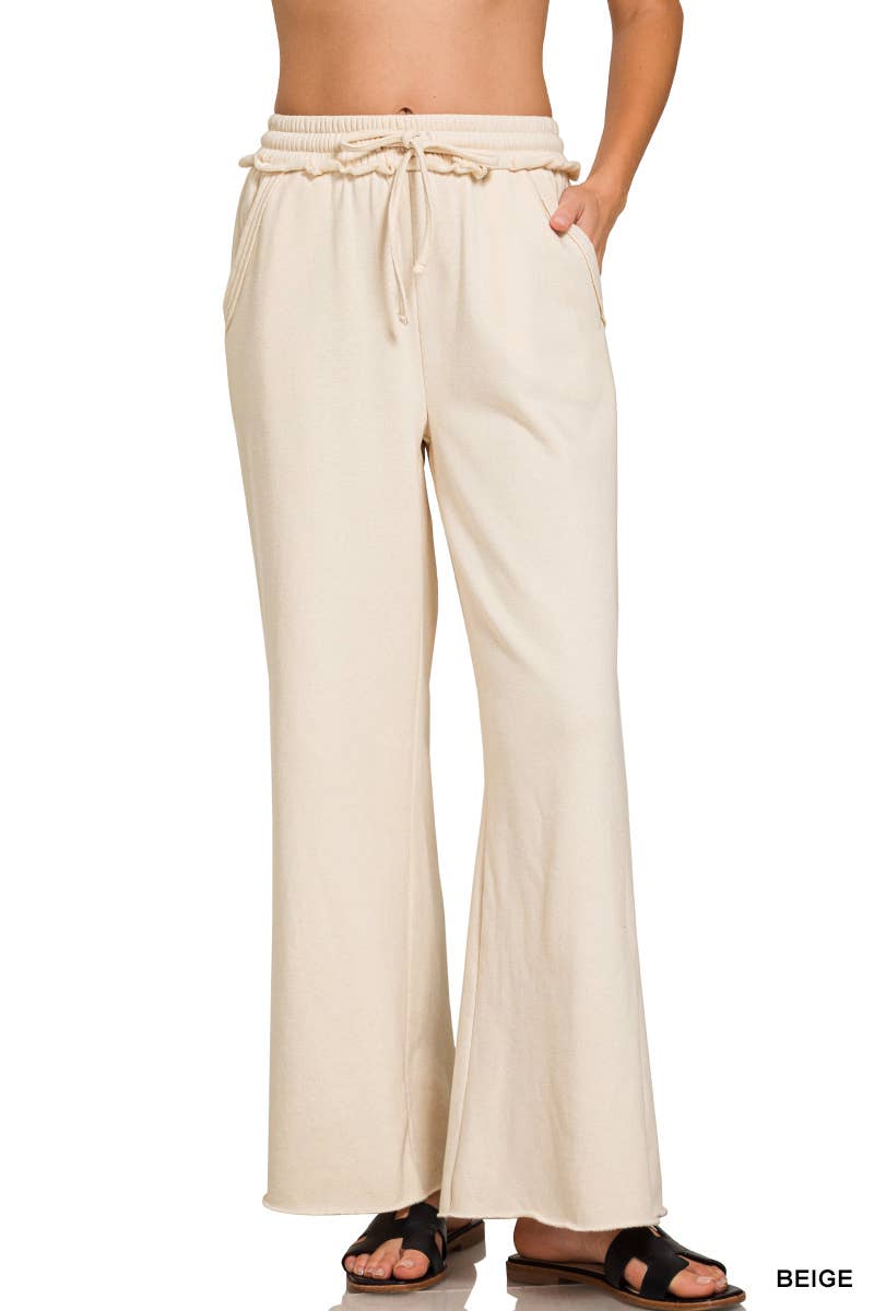 Fleece Exposed Seam Wide Leg Sweatpants - Zenana: HOT PINK-175014 / S