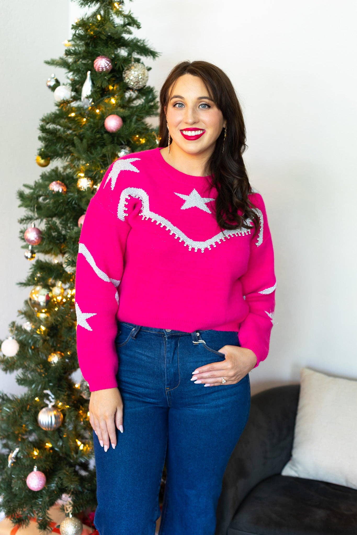 Rhinestone Wrangler Hot Pink Pullover: Hot Pink / Large