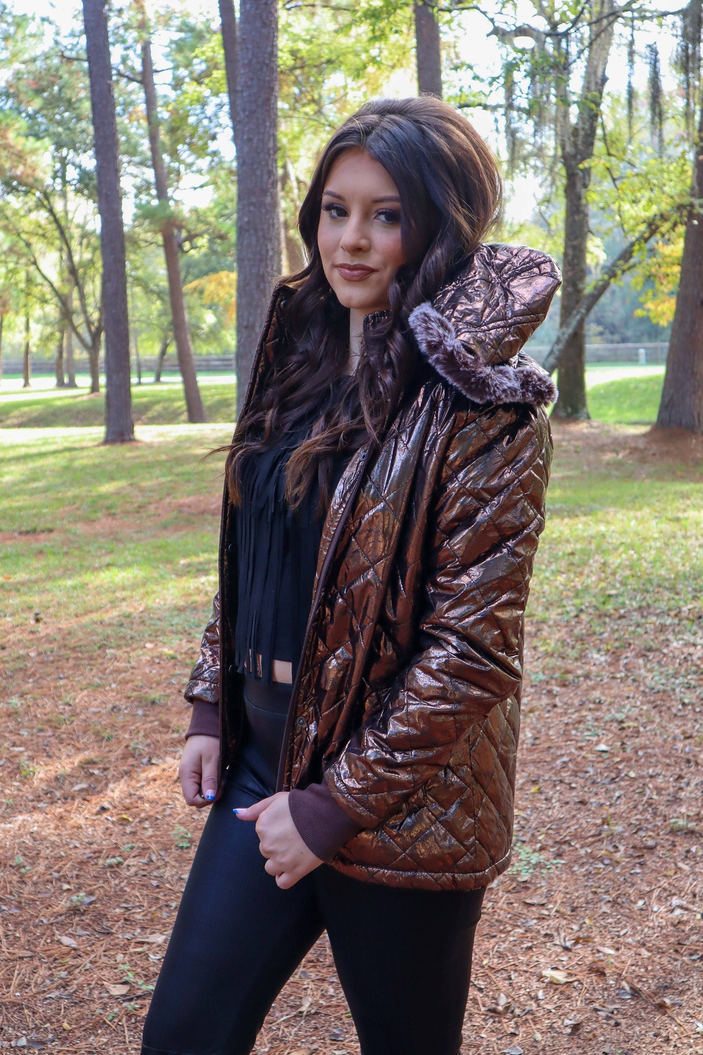 MK132 Carolina Fur Trimmed Quilted Jacket - Navy: NAVY / M