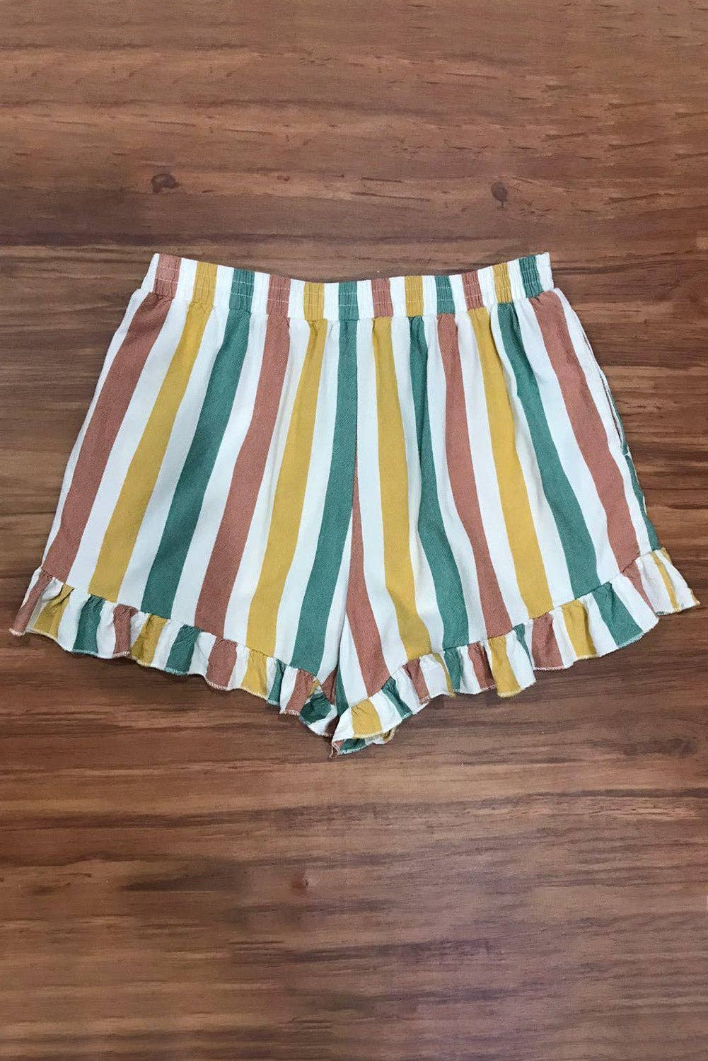 Ruffle Striped Drawstring Shorts