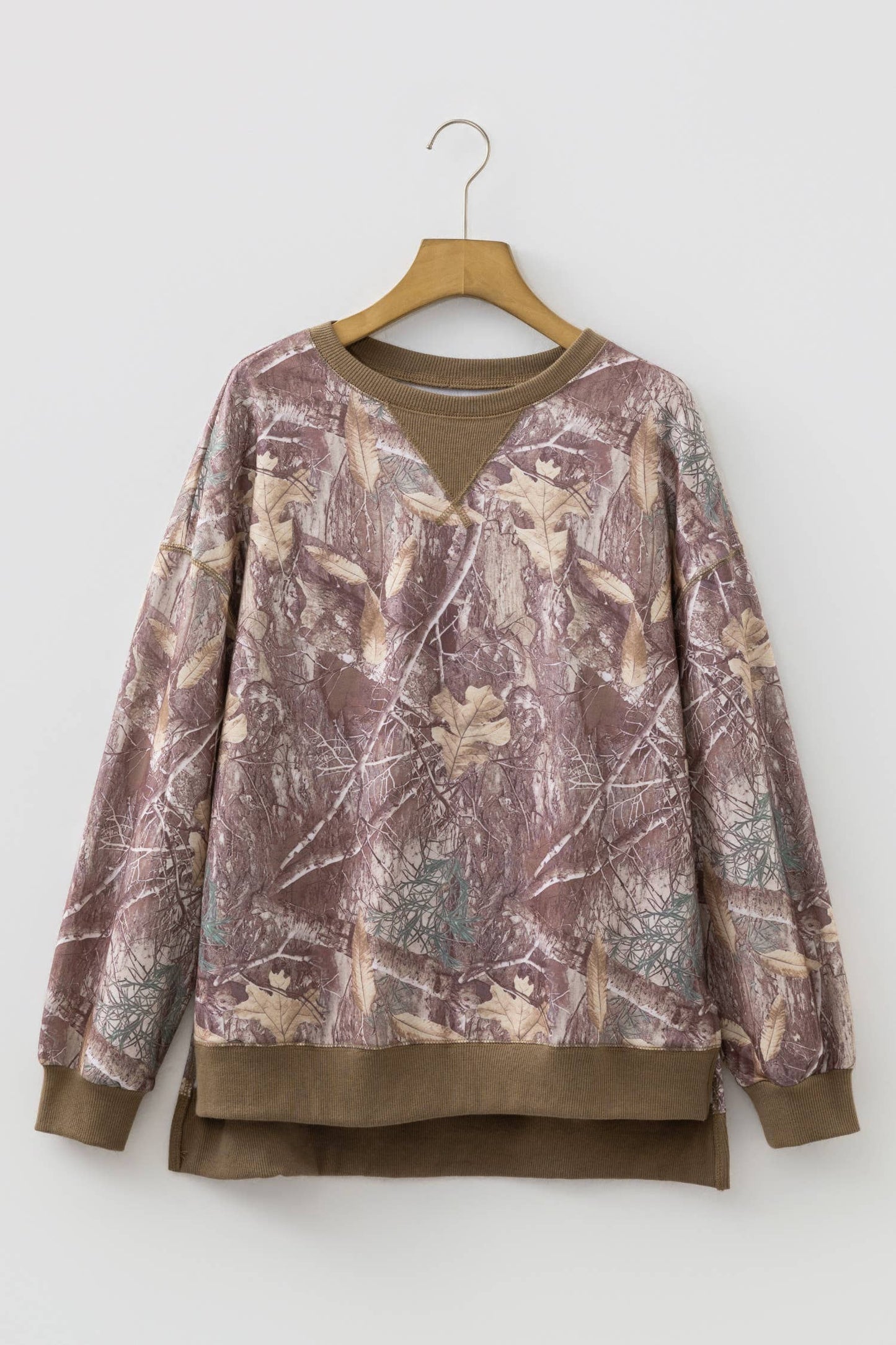 66 Abstract Camo Print Color Block Detail Sweatshirt (S-XL): Brown / M
