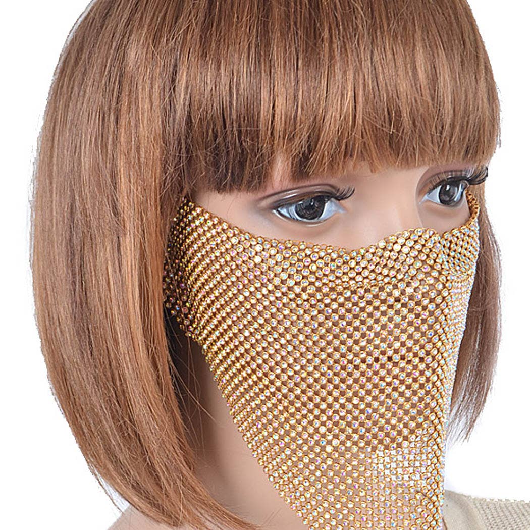 Rhinestone Fashion Mask: Gold Ab