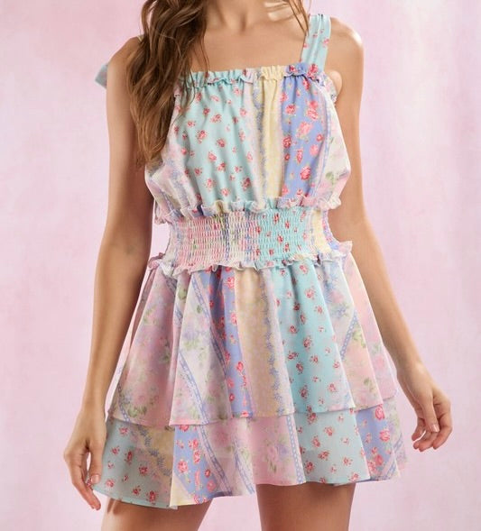 "Paisley" Floral Print Double Layered with Adjustable Tie Straps - Romper