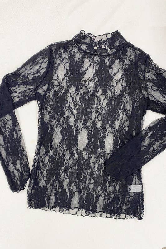 Floral print lace long sleeves top KRT1739: FUCHSIA / XL