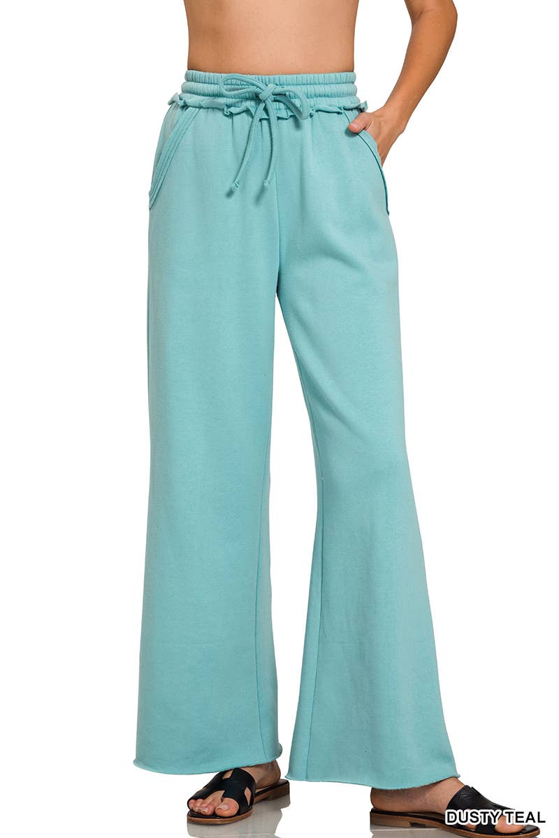 Fleece Exposed Seam Wide Leg Sweatpants - Zenana: HOT PINK-175014 / S