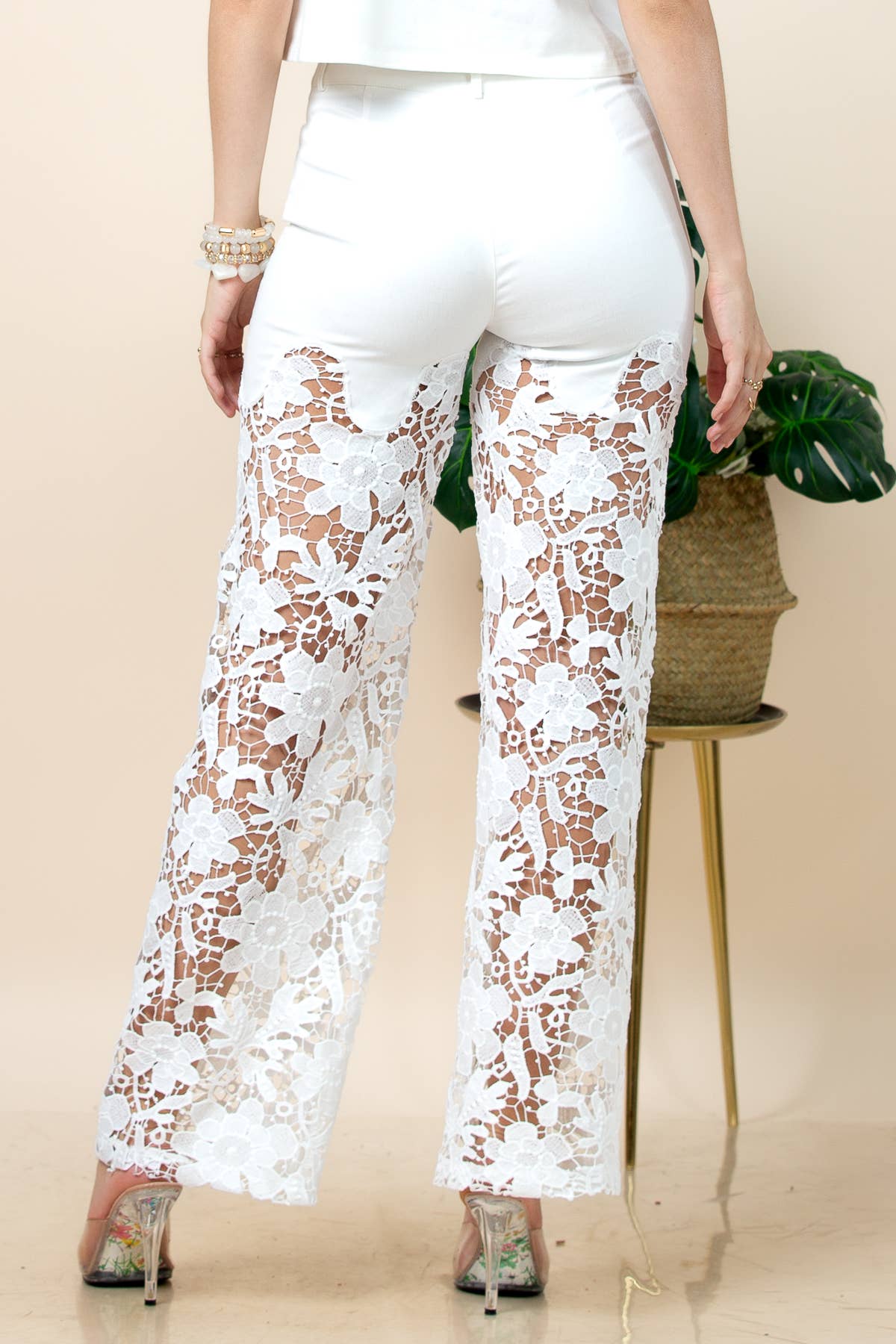 Kismet Sequin Mix Lace Sold Party Pants: White